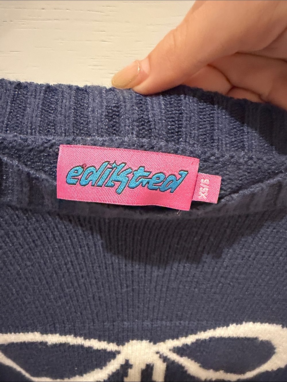 Edikted Navy Blue Sweater with White Bow - Picture 3 of 3